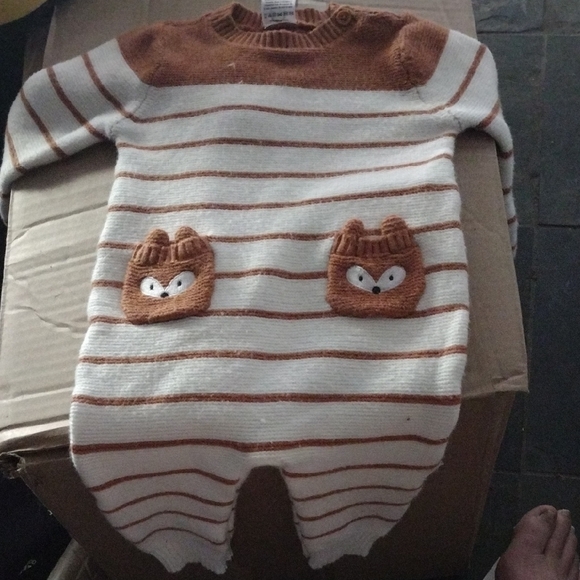 Striped Brown and White Kids One Piece - Picture 1 of 1